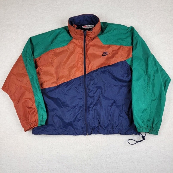 Vintage 90s Gray Tag Nike Windbreaker Mens M Zipper Hood Jacket Rare Teal Purple - Picture 1 of 10